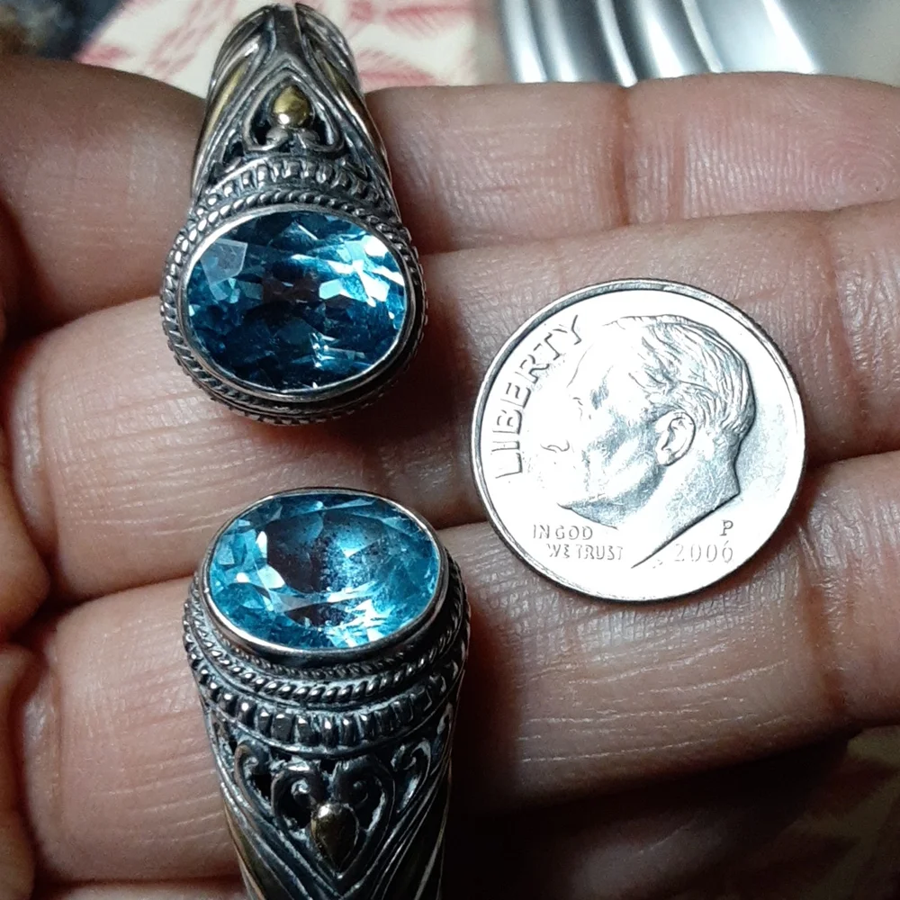 18k, 925 Artisan Crafted Hinged Blue Topaz Cuff. FIRM. - Picture 7 of 15